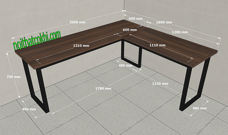 bàn chữ L chân sắt